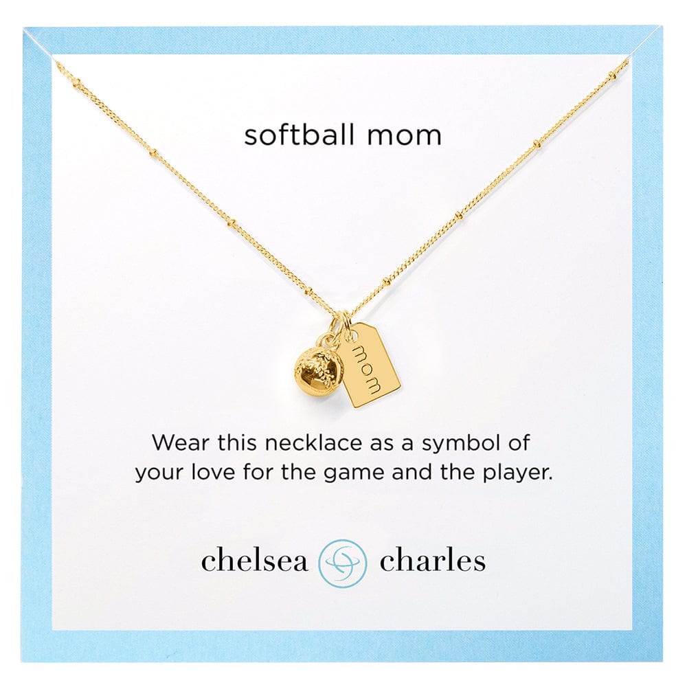 CC Sport Gold Softball Mom Double Charm Necklace by Chelsea Charles