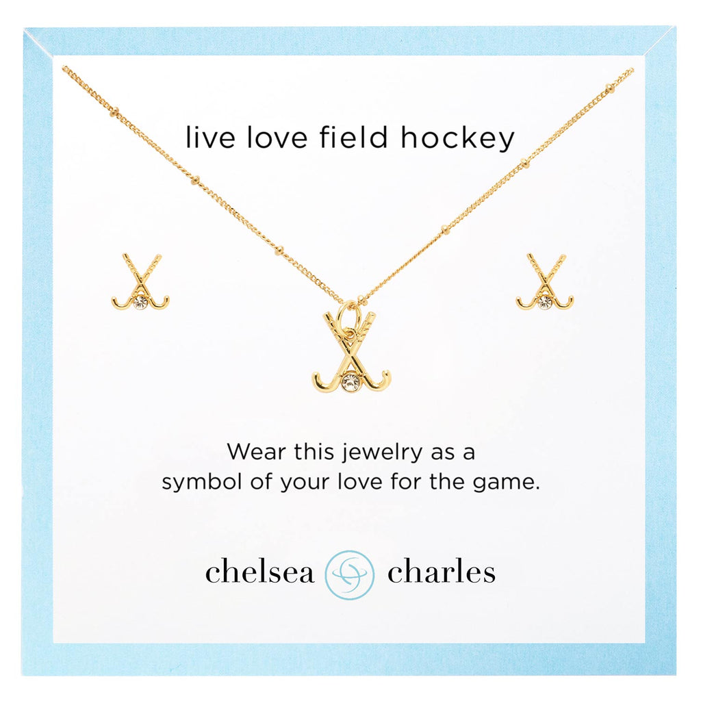 CC Sport Gold Field Hockey Necklace and Earrings Gift Set