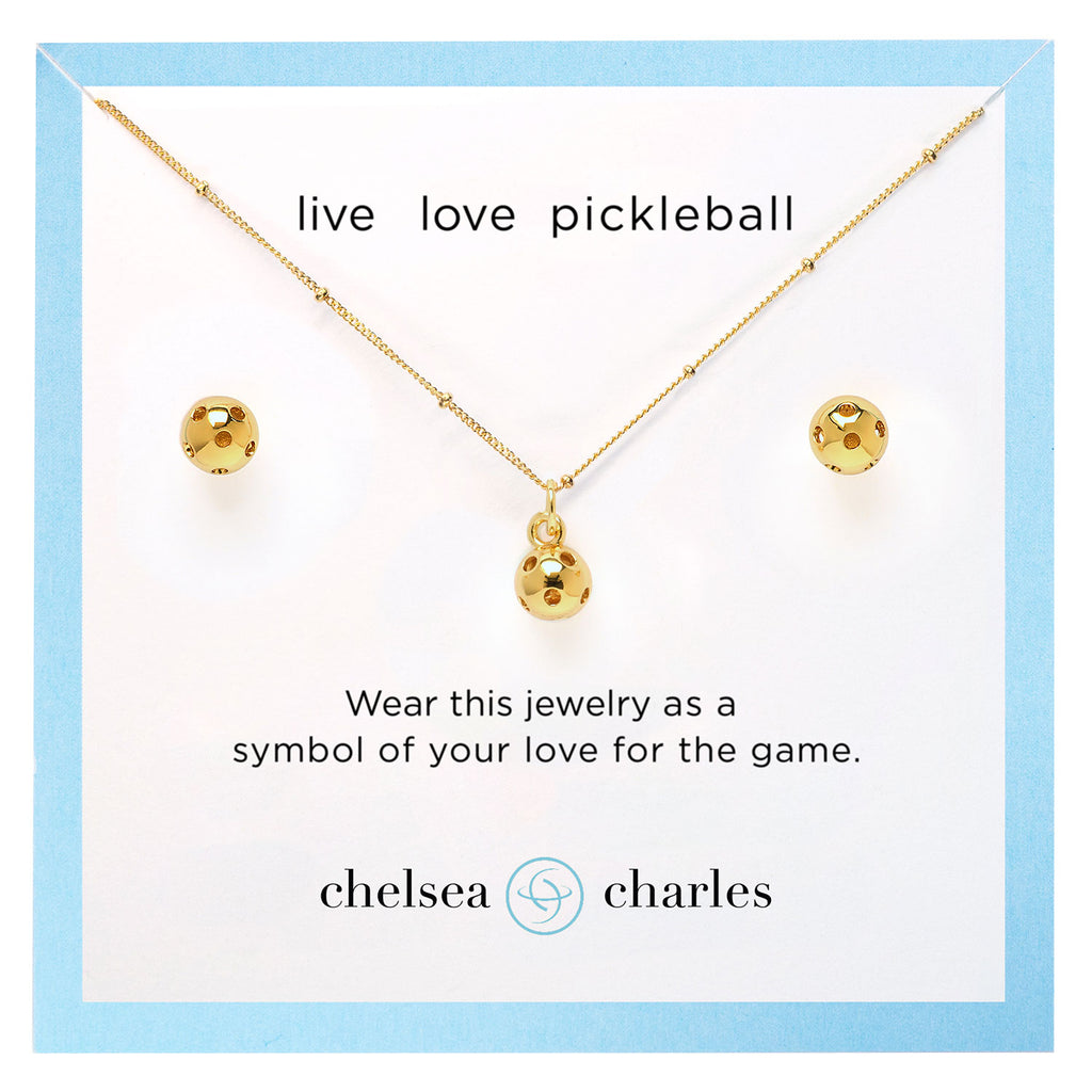 Pickleball Gold Earrings and Necklace by Chelsea Charles
