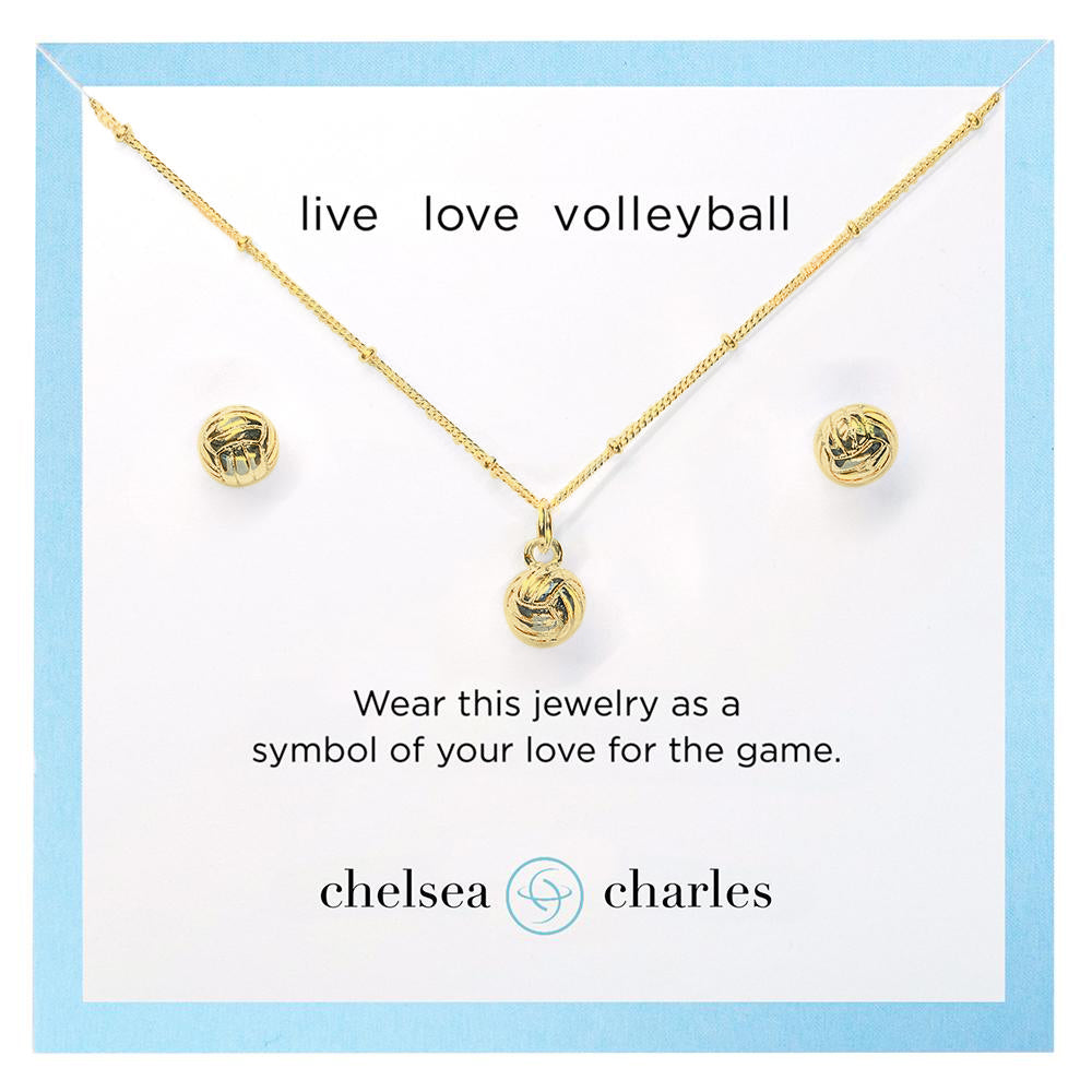 CC Sport Gold Volleyball Necklace and Earrings Gift Set by Chelsea Charles