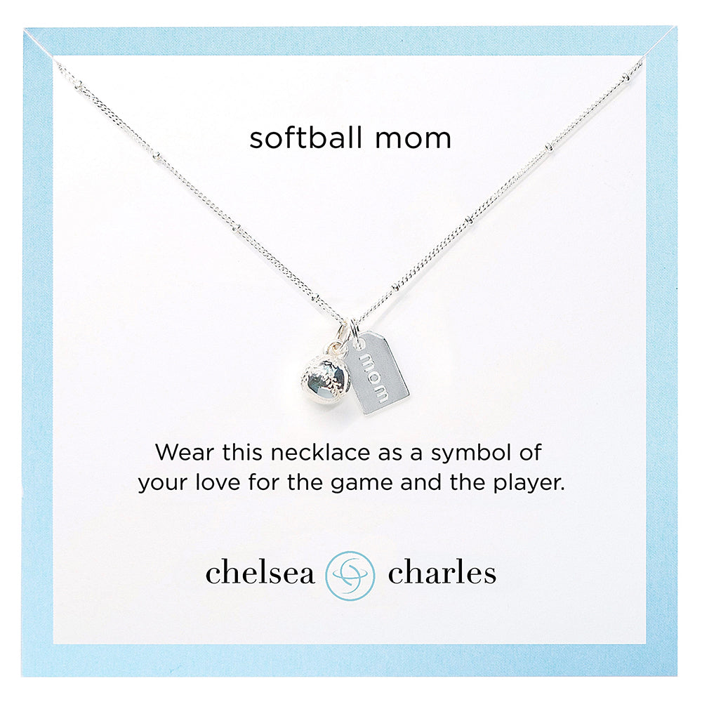 CC Sport Silver Softball Mom Double Charm Necklace by Chelsea Charles