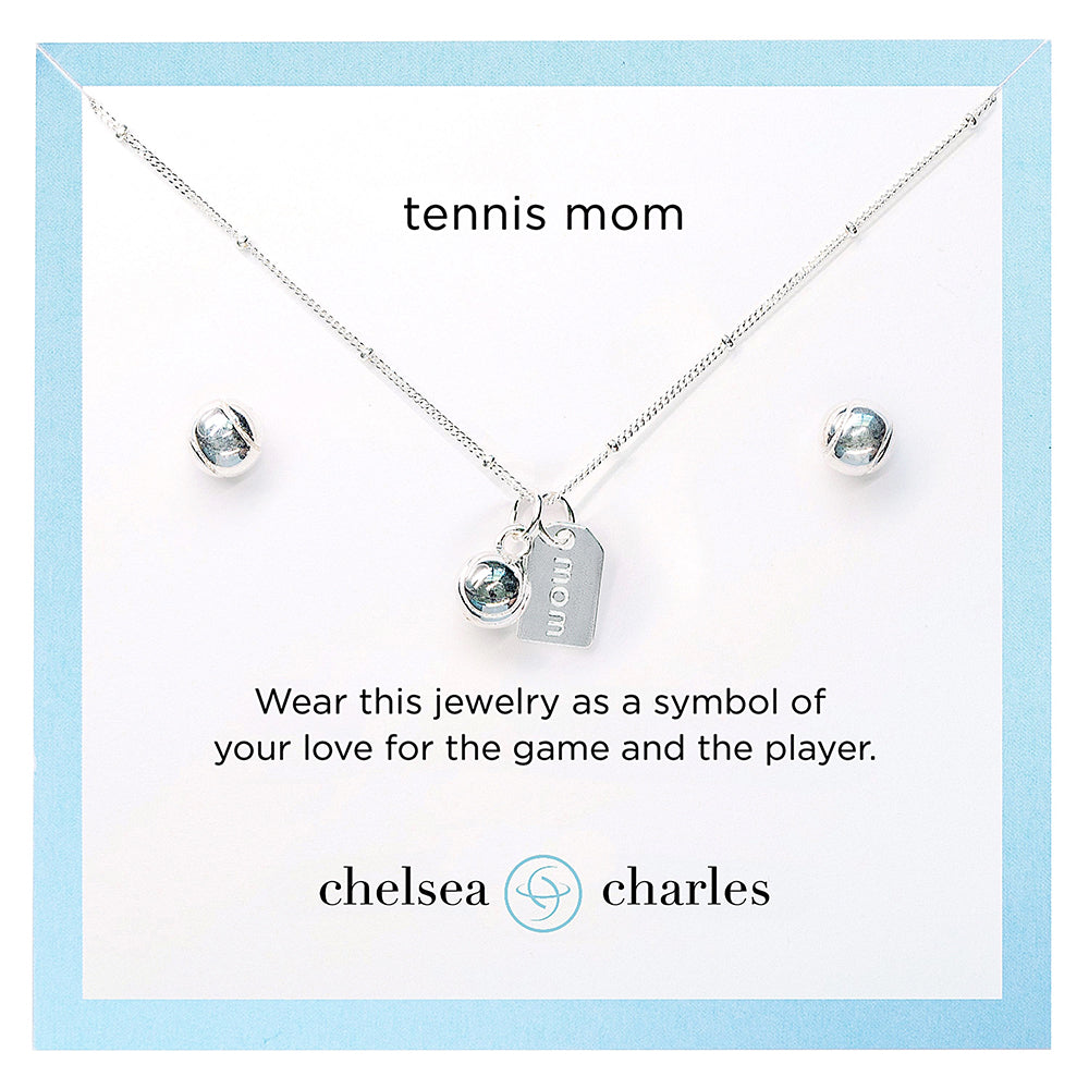 CC Sport Silver Tennis Mom Double Charm Necklace and Earrings Gift Set by Chelsea Charles