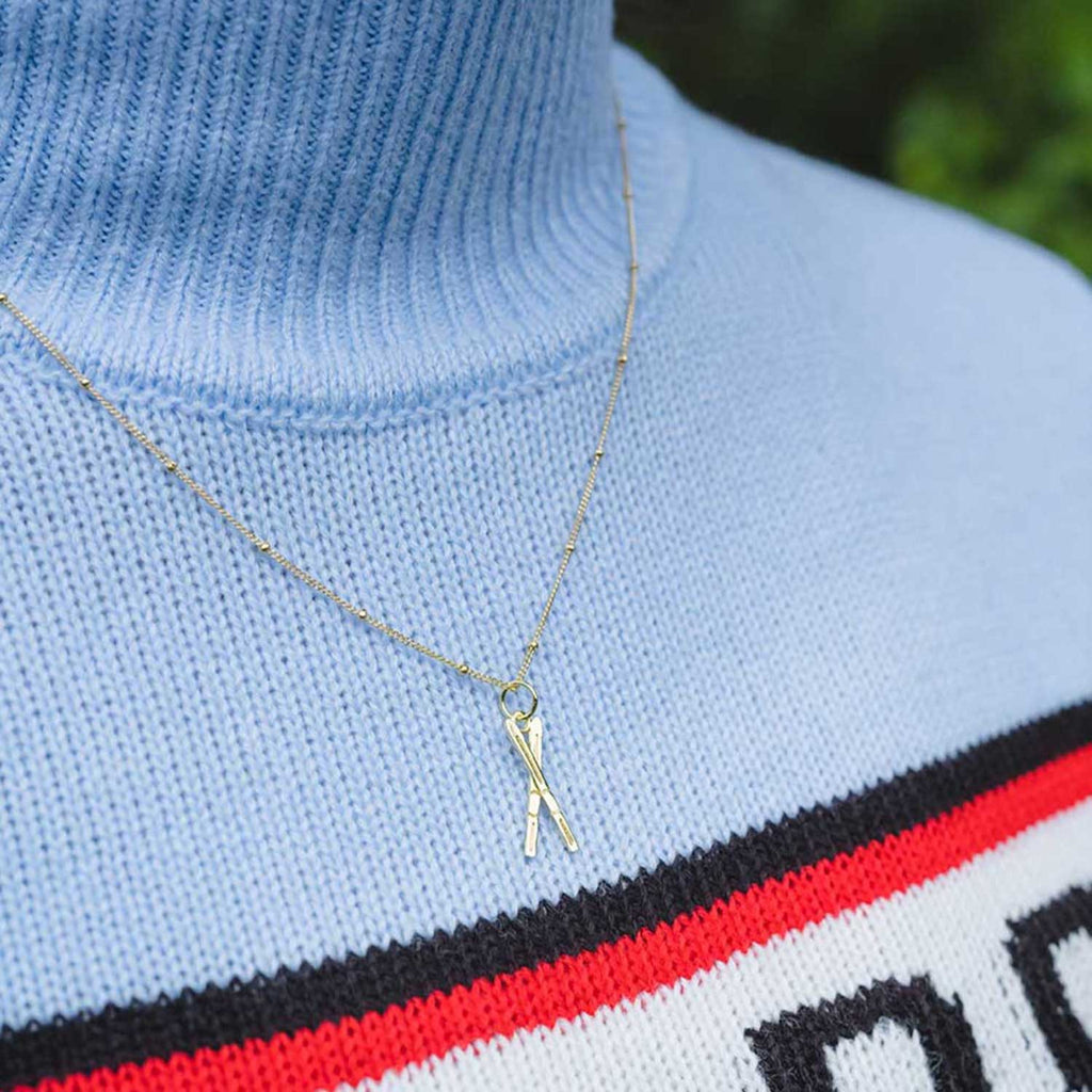 CC Sport Gold Skis Charm Necklace by Chelsea Charles Chelsea