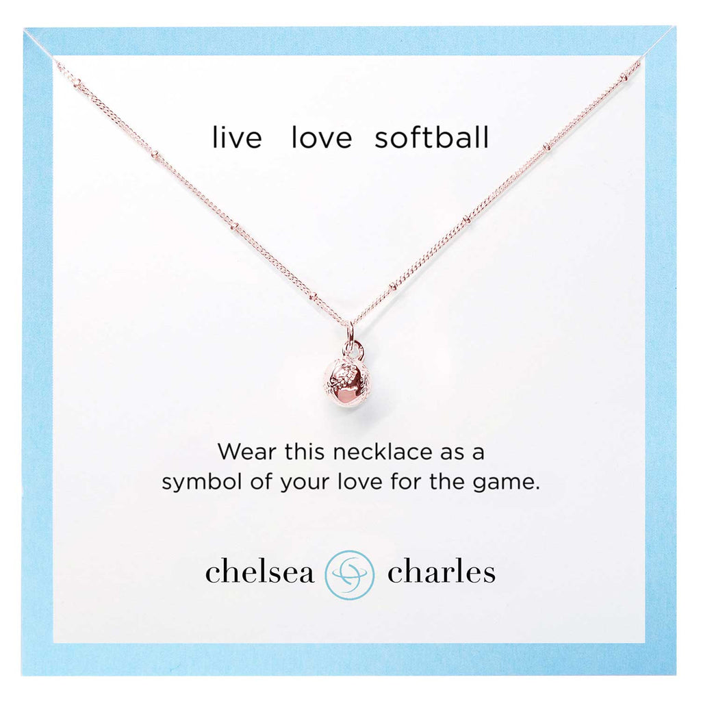 CC Sport Rose Gold Softball Charm Necklace by Chelsea Charles