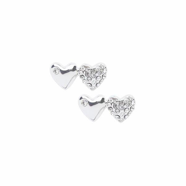 Two Heart Silver and Crystal Stud Earrings by Chelsea Charles