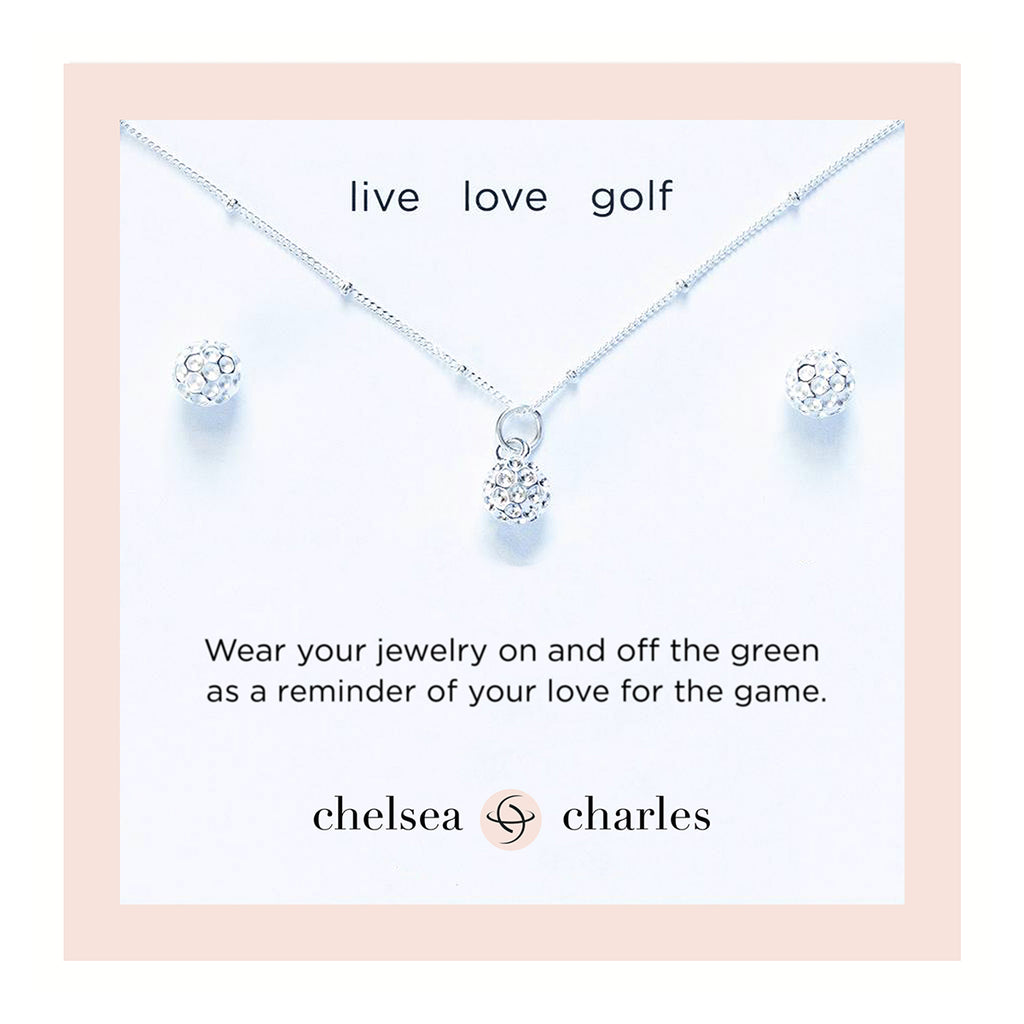 CC Sport Silver Golf Ball Necklace and Earrings Gift Set for Little Girls  and Tweens