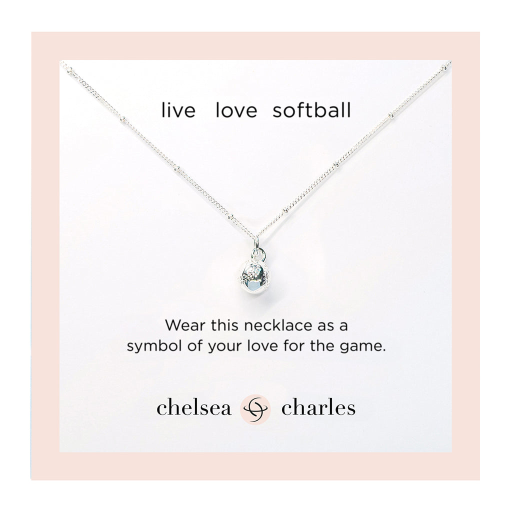 CC Sport Silver Softball Charm Necklace for Little Girls & Tweens