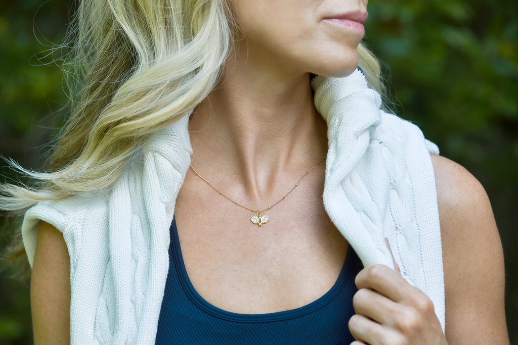 Gold Pavé Pickleball Charm Necklace by Chelsea Charles