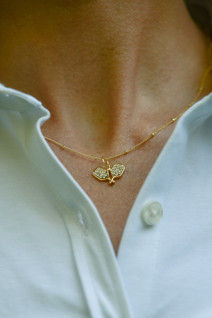 Gold Pave Pickleball Charm Necklace by Chelsea Charles