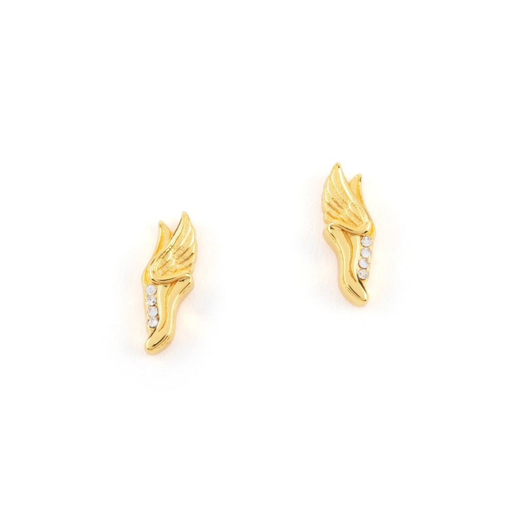 CC Sport Winged Gold Track Shoe Earrings With Crystal Shoe Lace Holes