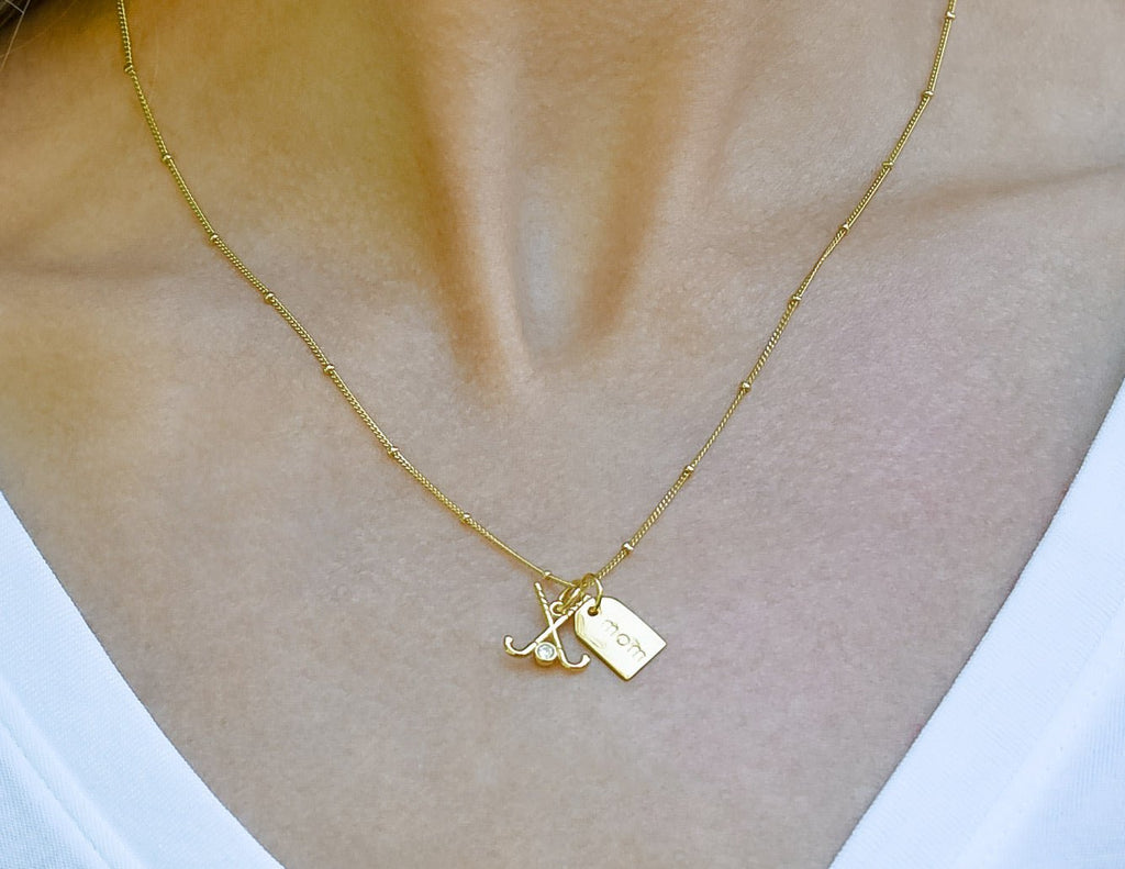 Field Hockey Mom Gold Double Charm Necklace