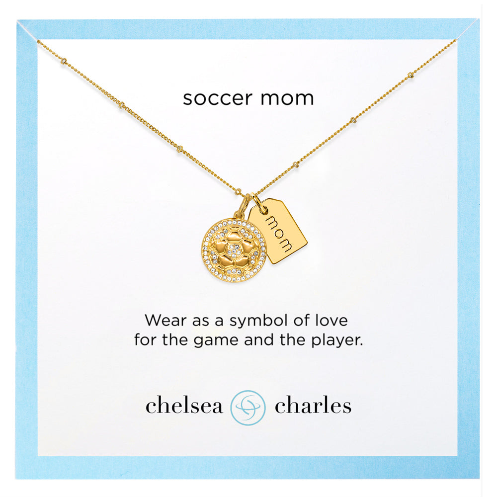 Gold Pavé Soccer Mom Double Charm Necklace