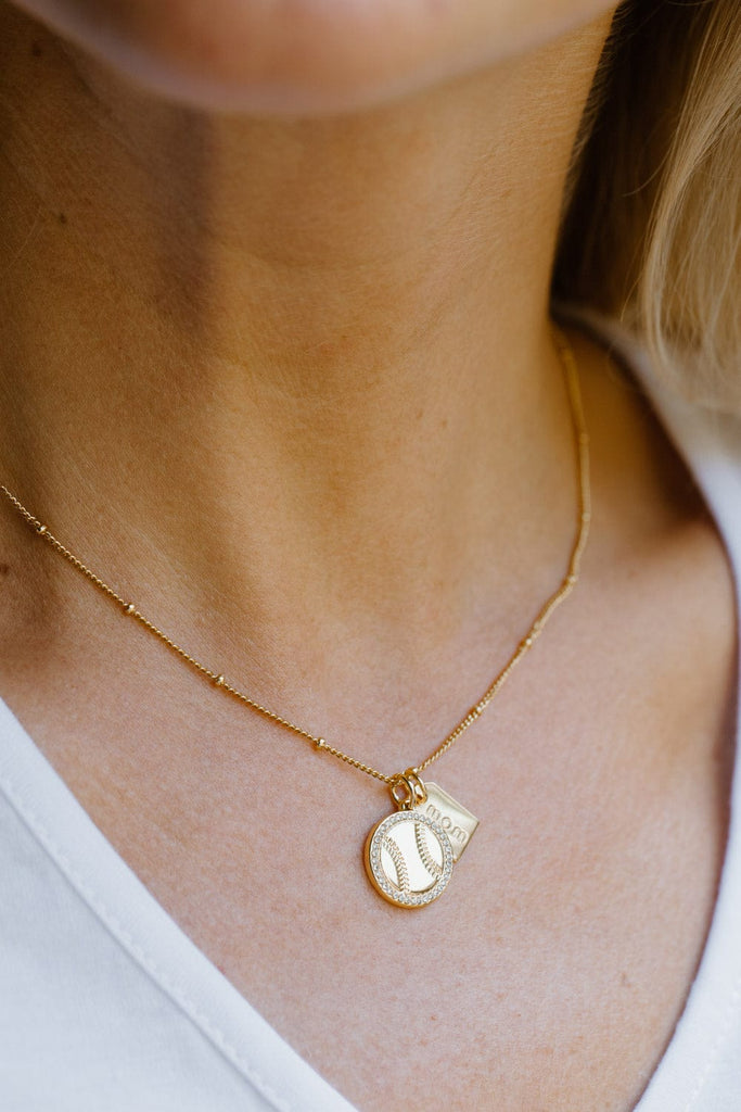 Gold Pavé Baseball Mom Double Charm Necklace