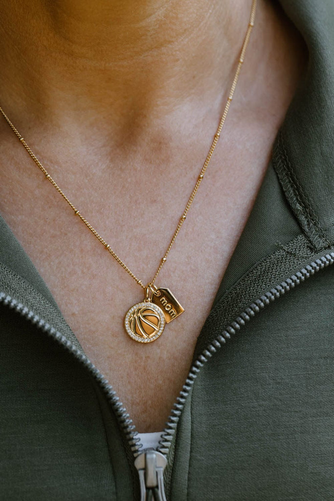 Gold Pavé Basketball Mom Double Charm Necklace