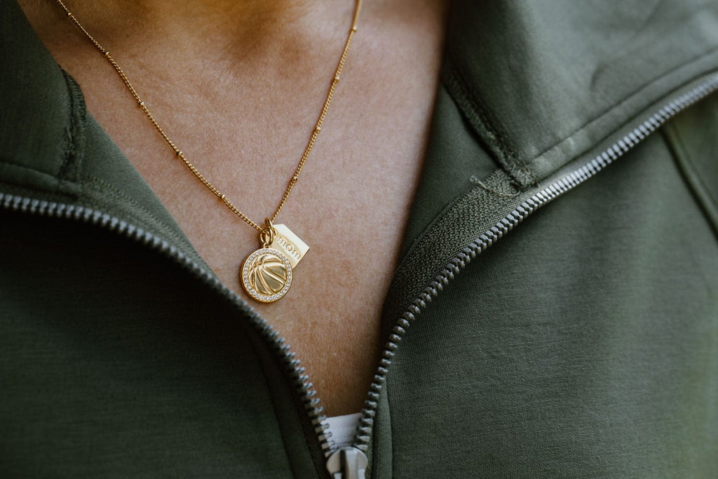 Gold Pavé Basketball Mom Double Charm Necklace