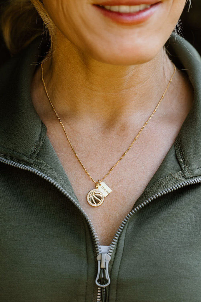 Gold Pavé Basketball Mom Double Charm Necklace