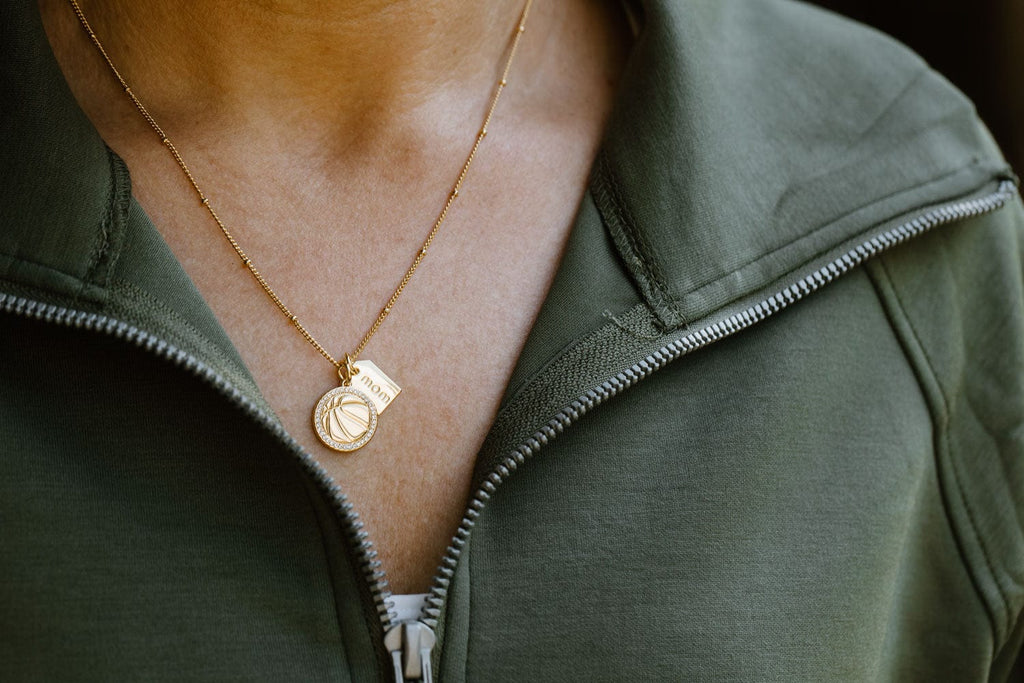 Gold Pavé Basketball Mom Double Charm Necklace