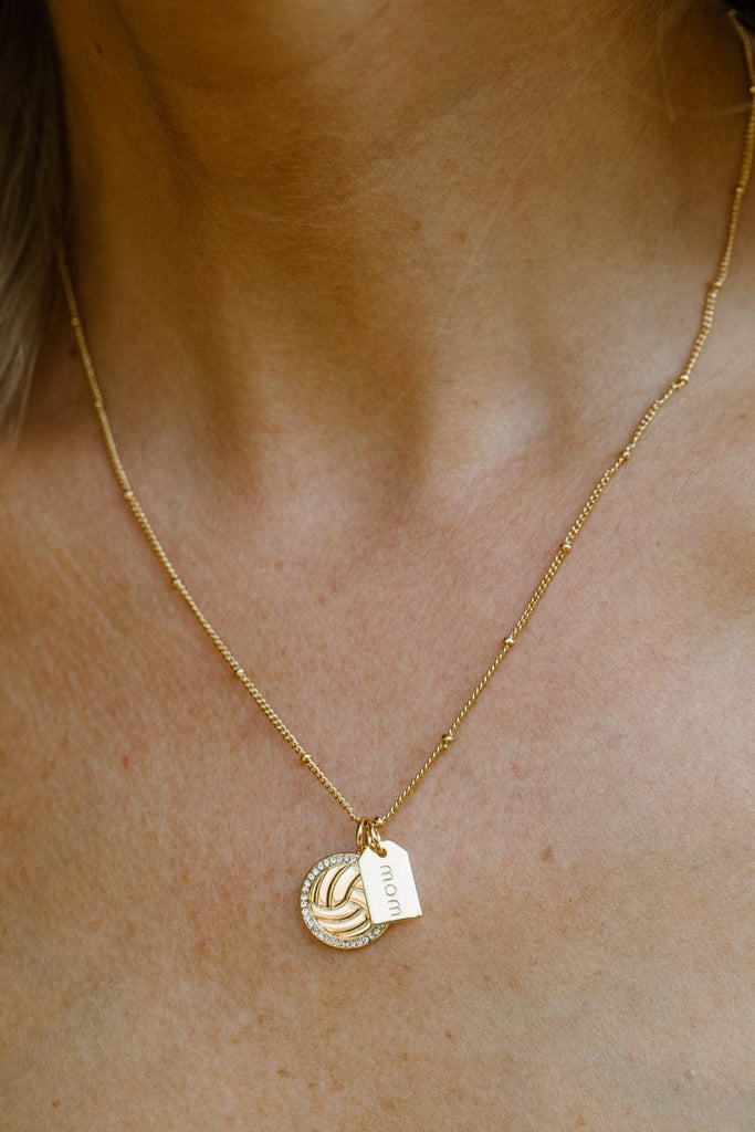 Gold Pavé Volleyball Mom Double Charm Necklace
