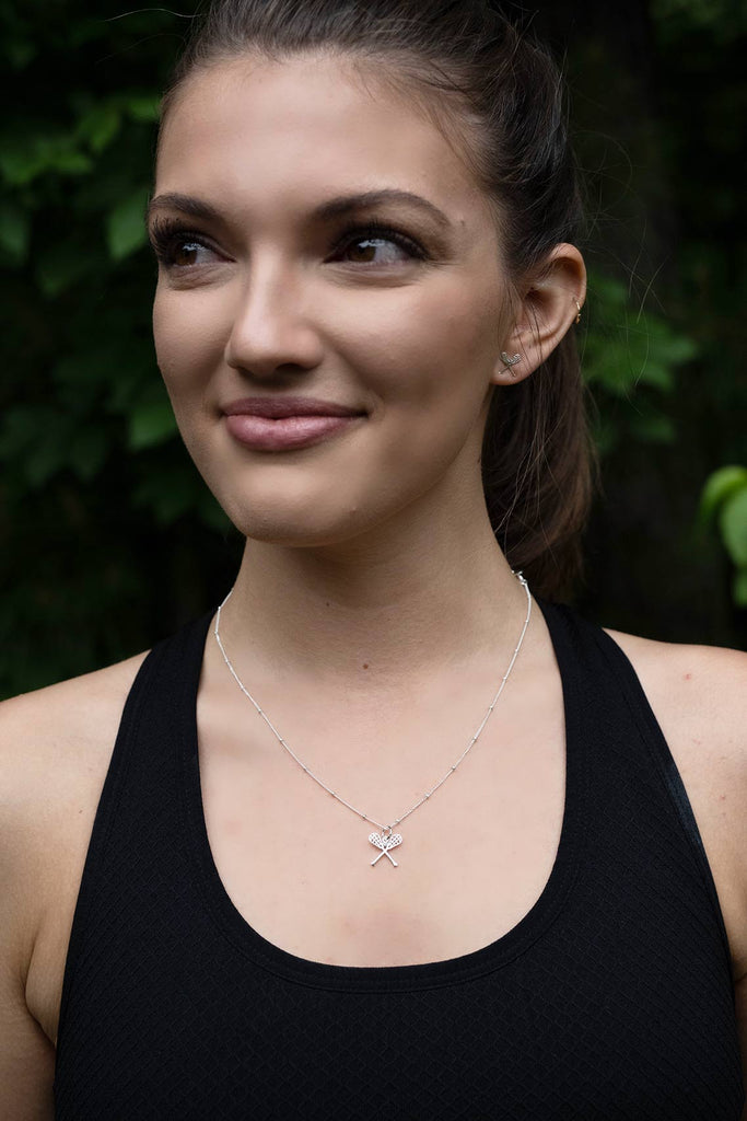 CC Sport Silver Lacrosse Necklace with Crystal Center by Chelsea Charles