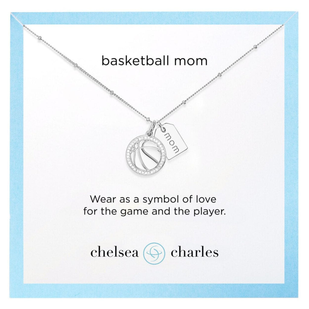 Silver Pavé Basketball Mom Double Charm Necklace