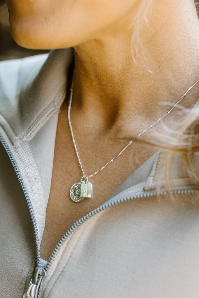 Silver Pavé Soccer Mom Double Charm Necklace