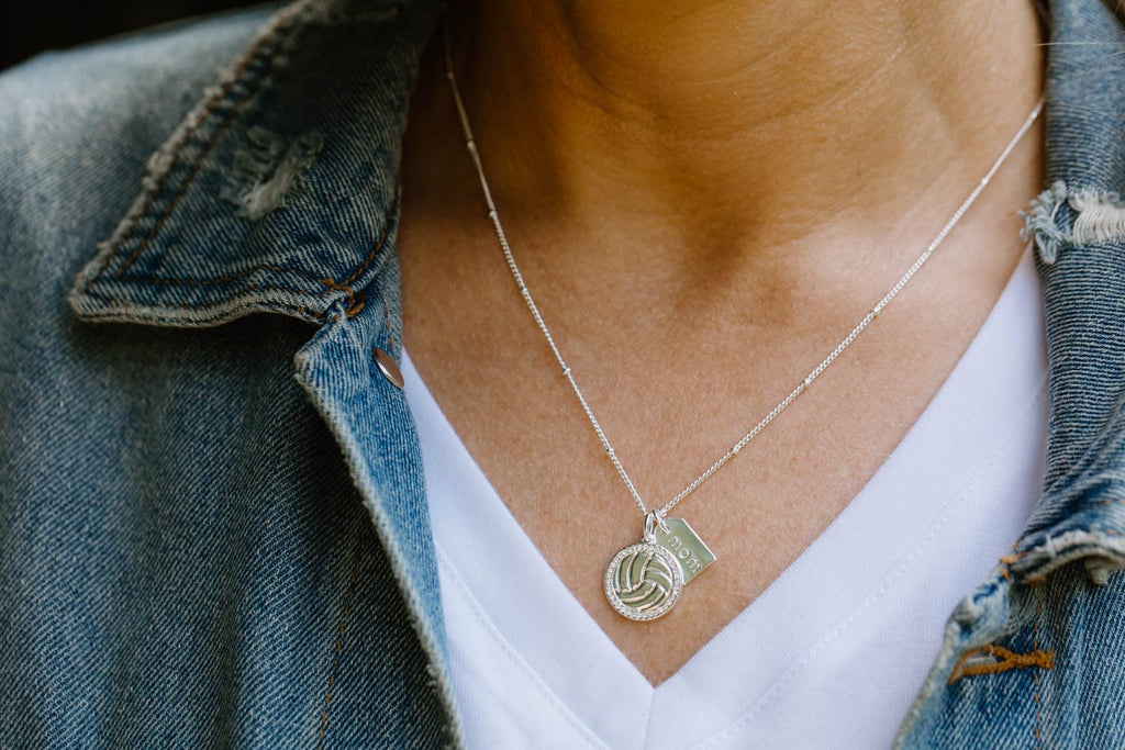 Silver Pavé Volleyball Mom Double Charm Necklace