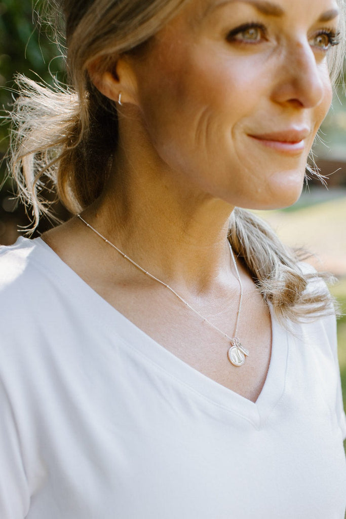 Silver Pavé Baseball Mom Double Charm Necklace