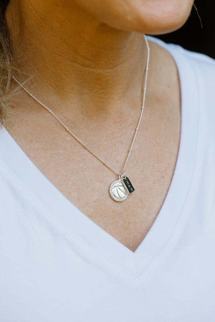 Silver Pavé Basketball Mom Double Charm Necklace