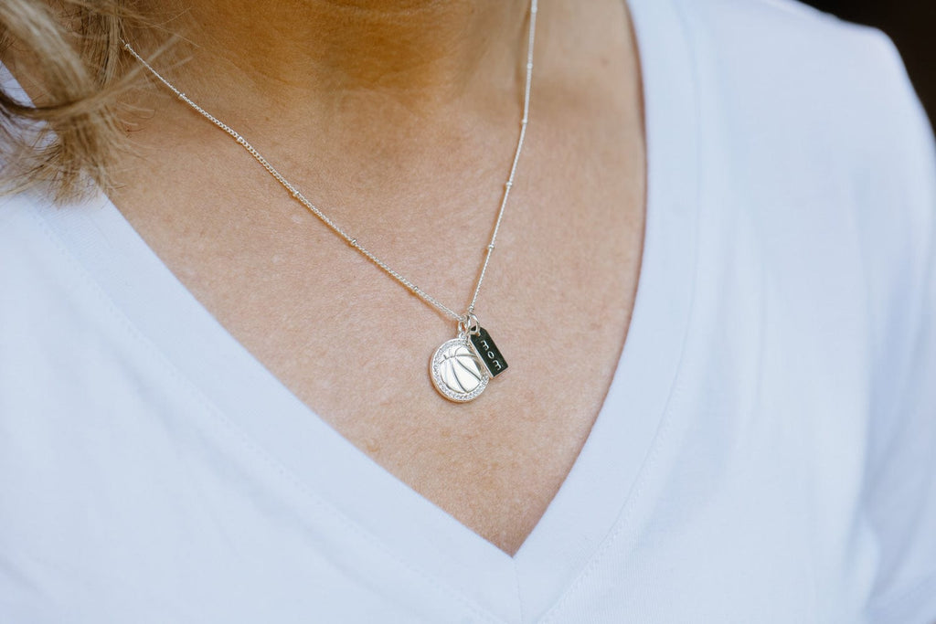 Silver Pavé Basketball Mom Double Charm Necklace