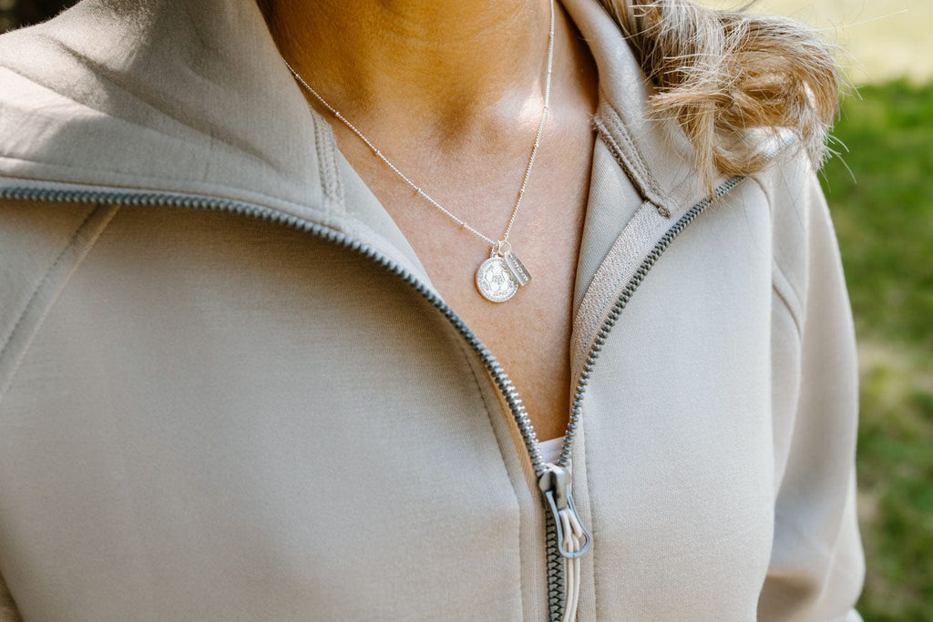 Silver Pavé Soccer Mom Double Charm Necklace