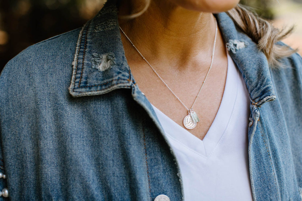 Silver Pavé Volleyball Mom Double Charm Necklace