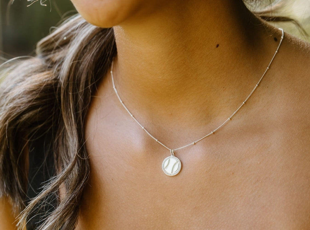 Silver Pavé Softball Necklace