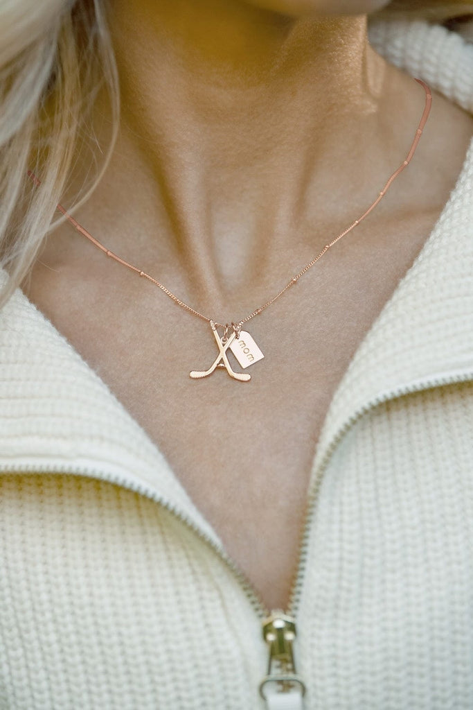 Chelsea Charles Jewelry Necklace CC Sport Rose Gold Ice Hockey Mom Double Charm Necklace