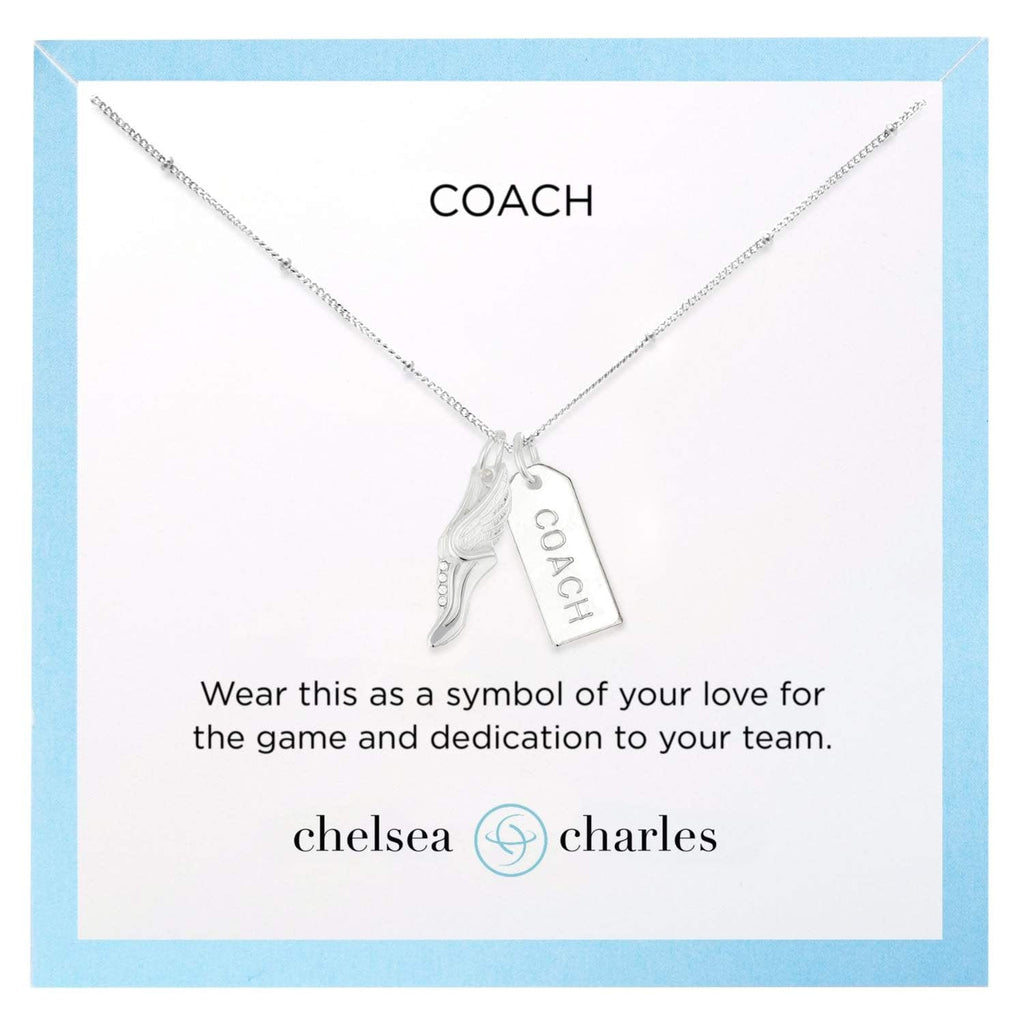 CC Sport Silver Track and Field Coach Double Charm Necklace