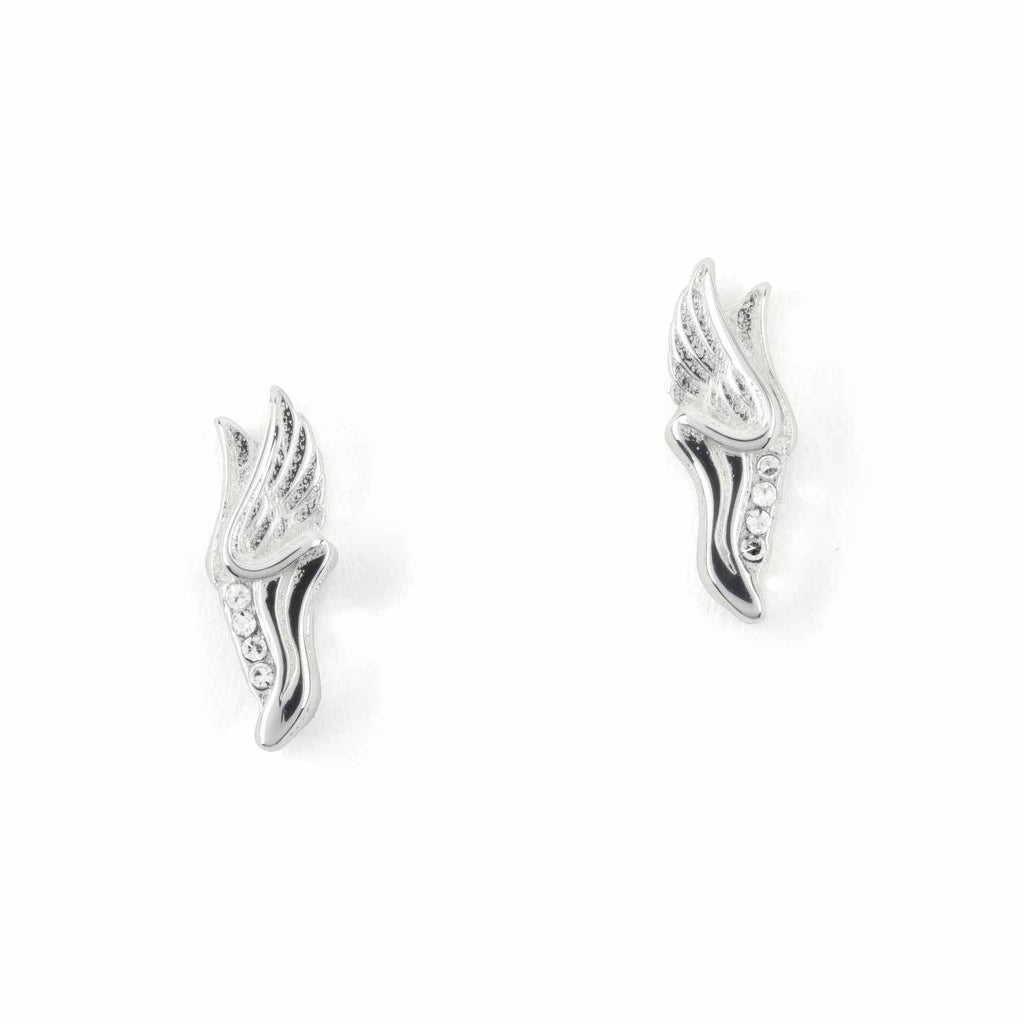 CC Sport Silver Winged Running Shoe Earrings With Crystal Shoelaces