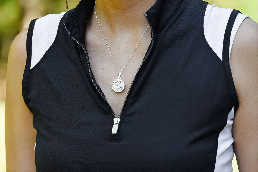 Mark it Pretty Silver and Crystal Golf Ball Marker Medallion Necklace by Chelsea Charles