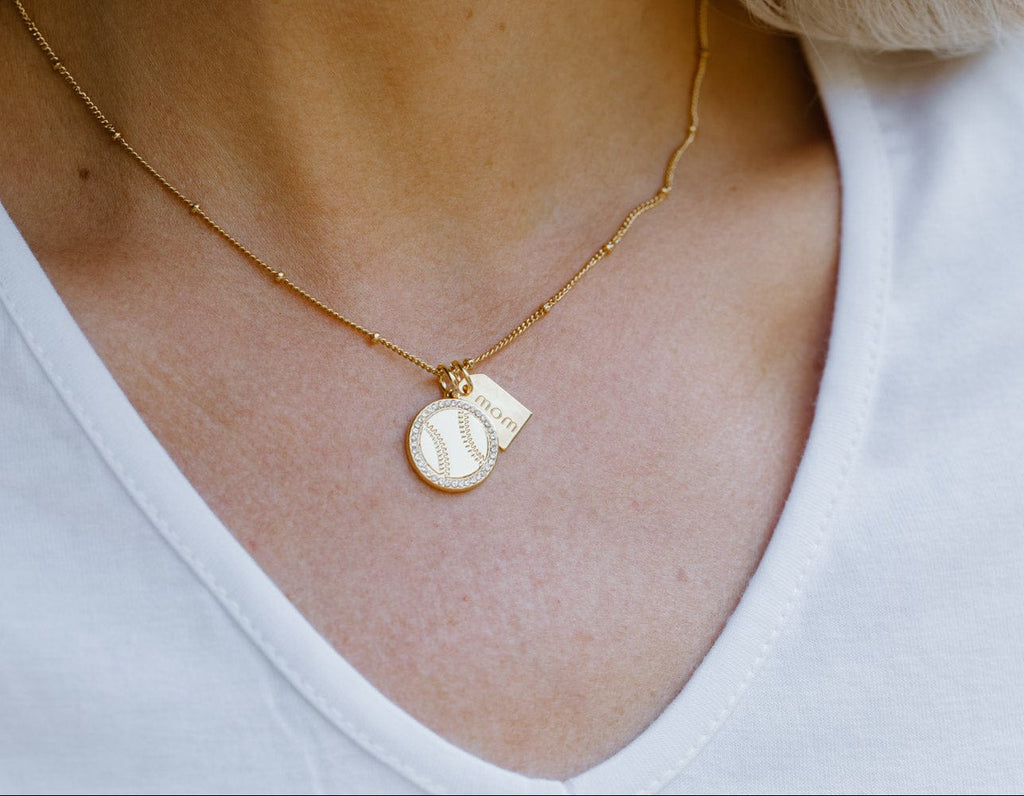 Gold Pavé Baseball Mom Double Charm Necklace