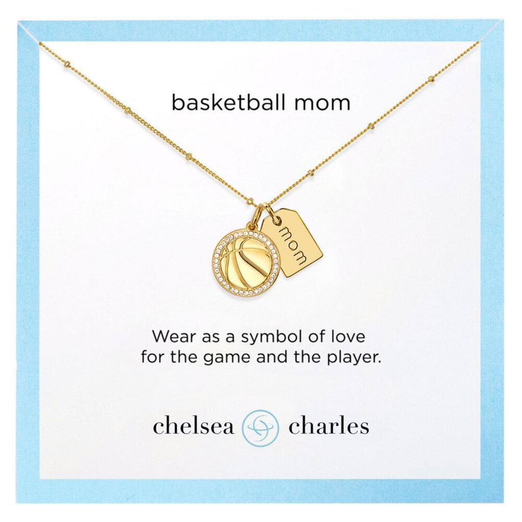Gold Pavé Basketball Mom Double Charm Necklace
