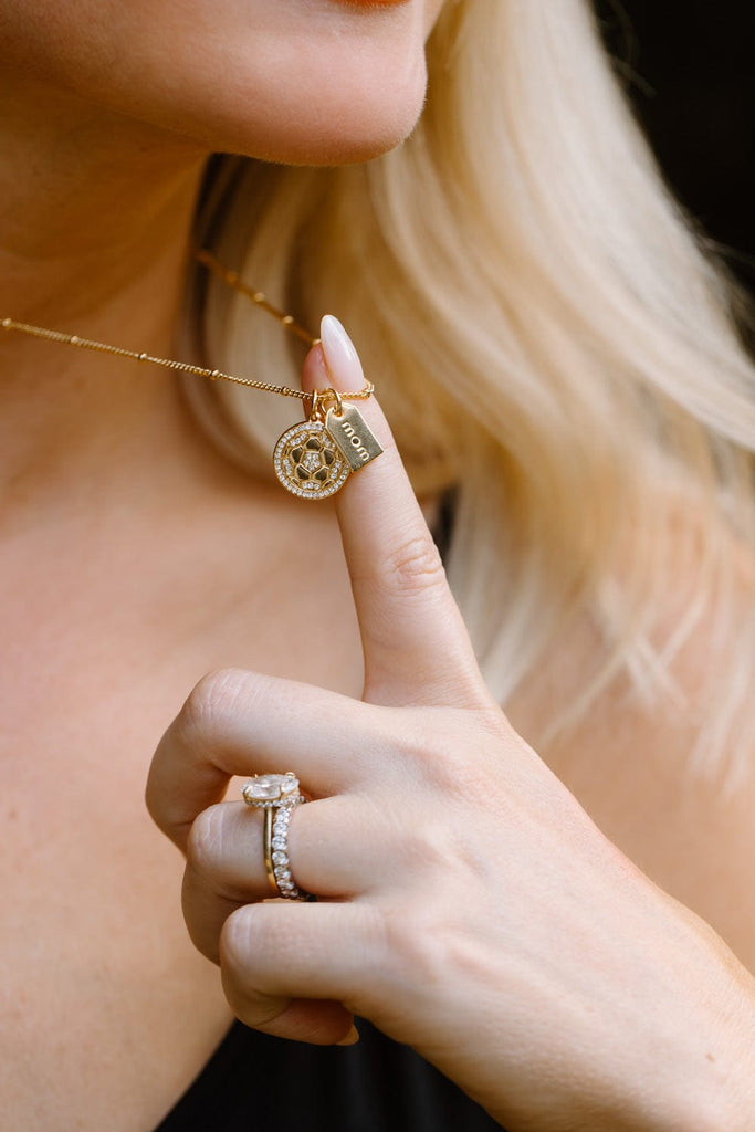 Gold Pavé Soccer Mom Double Charm Necklace