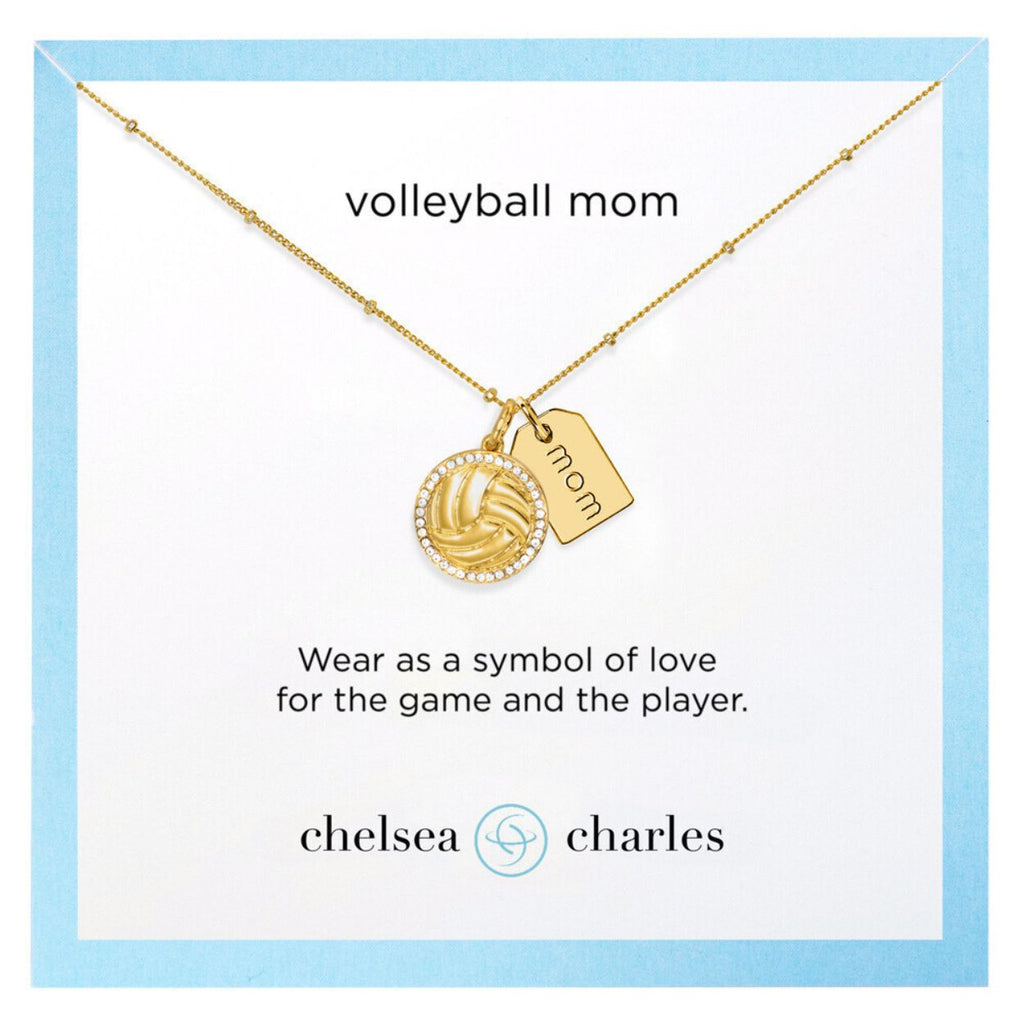 Gold Pavé Volleyball Mom Double Charm Necklace
