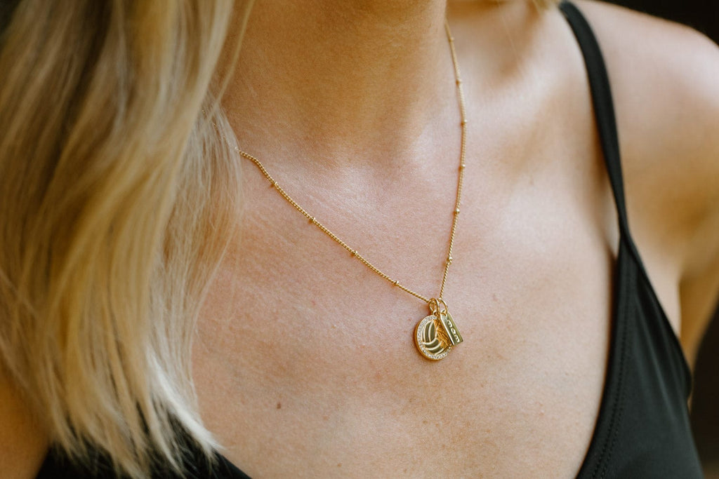 Gold Pavé Volleyball Mom Double Charm Necklace