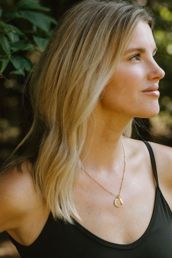Gold Pavé Volleyball Mom Double Charm Necklace