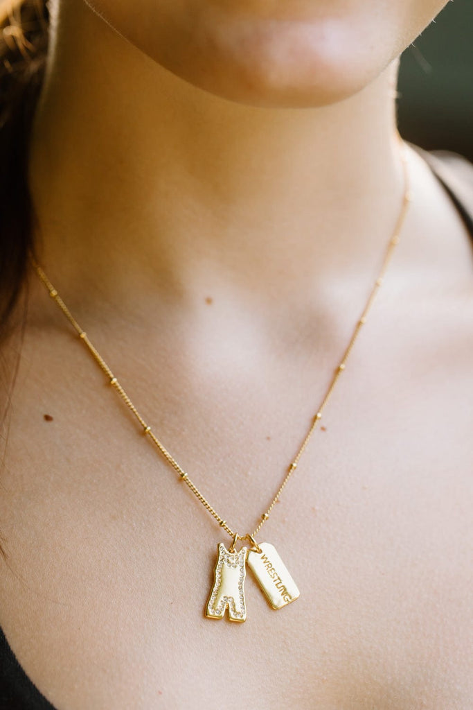 Gold Pavé Wrestling Double Charm Necklace