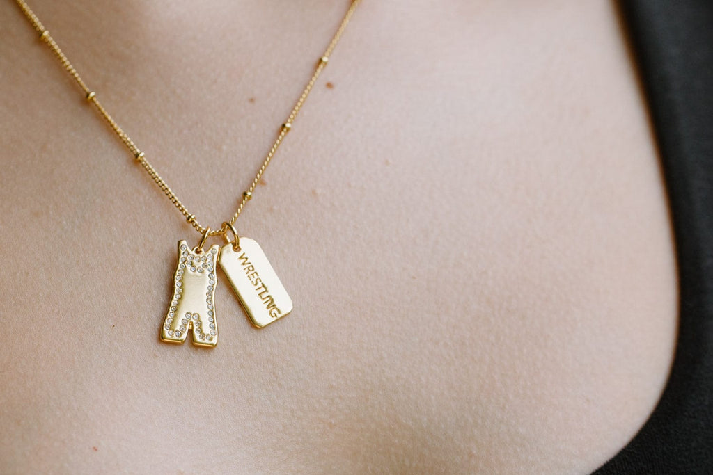 Gold Pavé Wrestling Double Charm Necklace