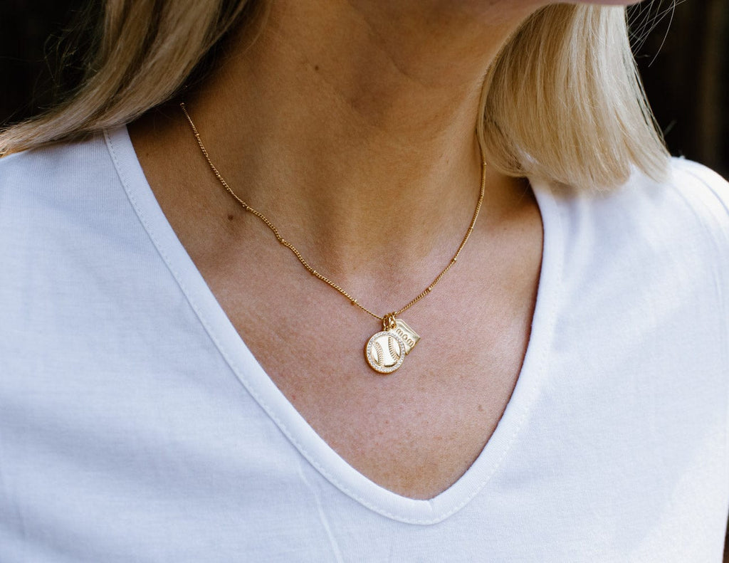Gold Pavé Baseball Mom Double Charm Necklace