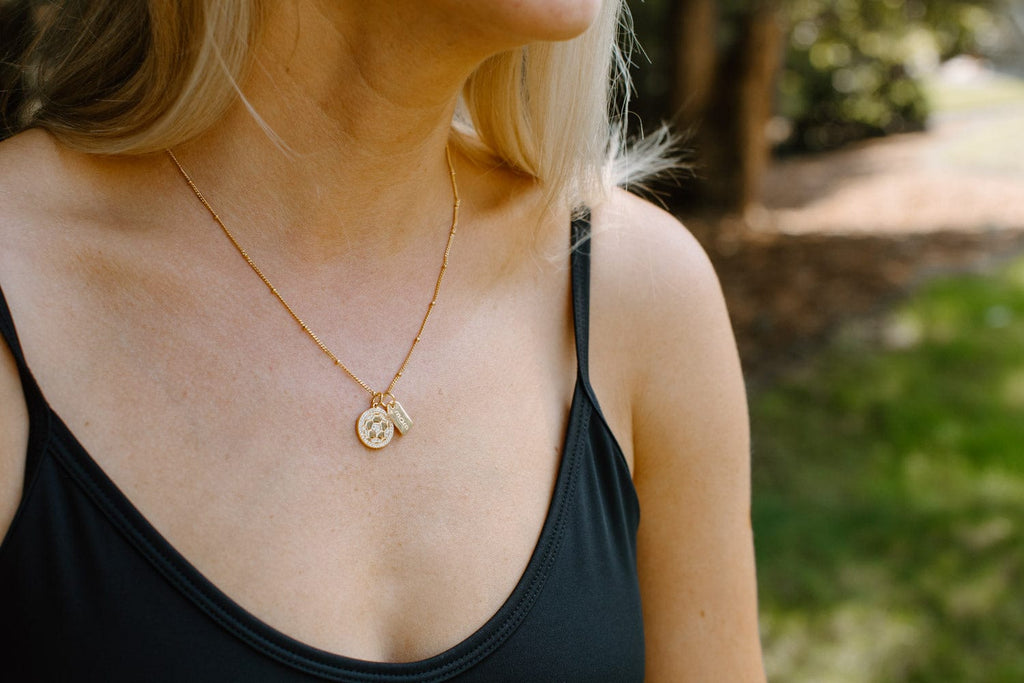 Gold Pavé Soccer Mom Double Charm Necklace