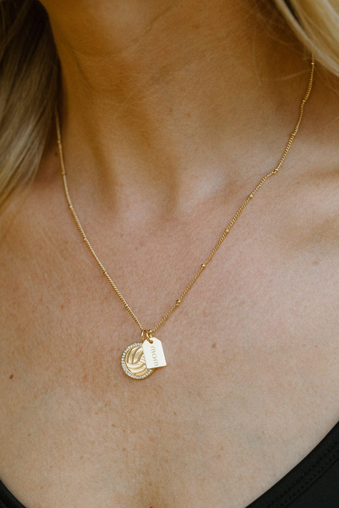 Gold Pavé Volleyball Mom Double Charm Necklace