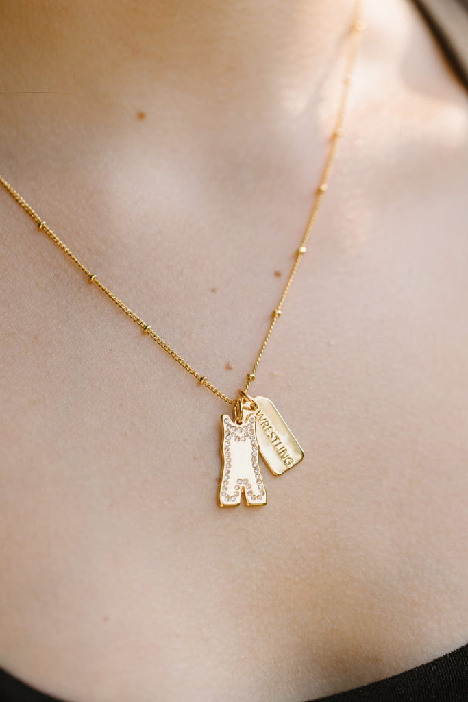 Gold Pavé Wrestling Double Charm Necklace