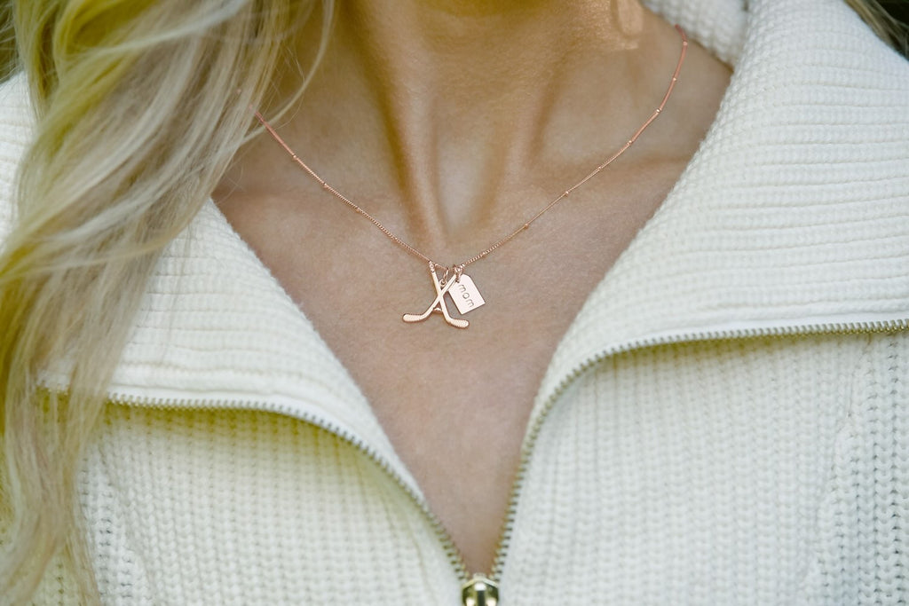 Rose gold ice hockey mom double charm necklace by Chelsea Charles