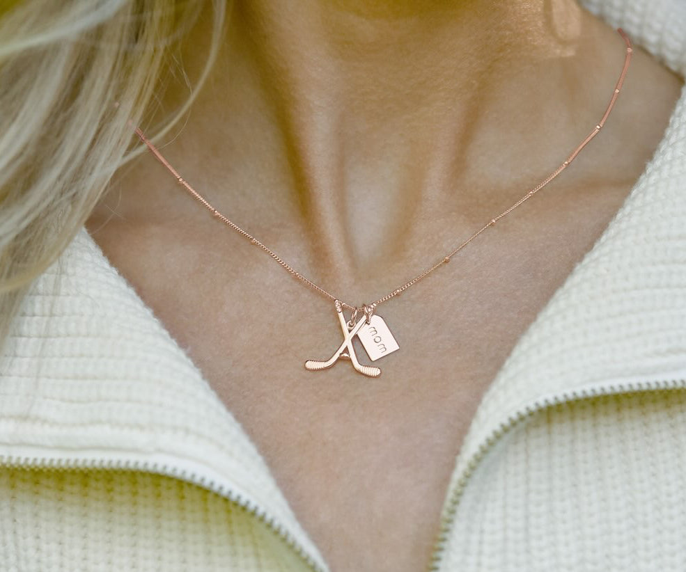Rose gold ice hockey mom double charm necklace by Chelsea Charles